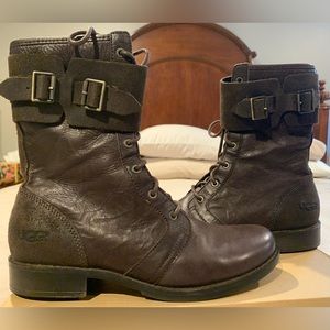 UGG MAAVERIK LODGE LEATHER COMBAT BOOTS - Size 8.5 - Dark Brown - EUC